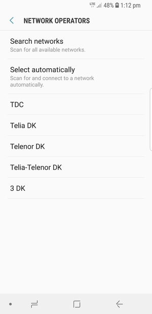 Select a network operator from the list