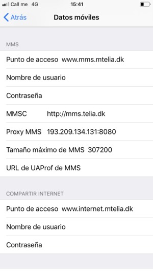 Introduzca la información de MMS