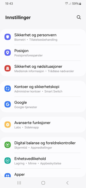 Bla til og velg Kontoer og sikkerhetskopi