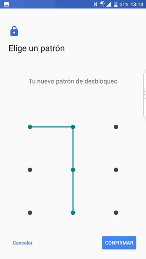 Dibuje de nuevo el patrón de desbloqueo y seleccione CONFIRMAR