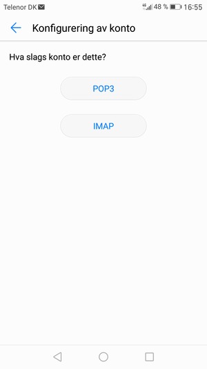 Velg POP3 eller IMAP