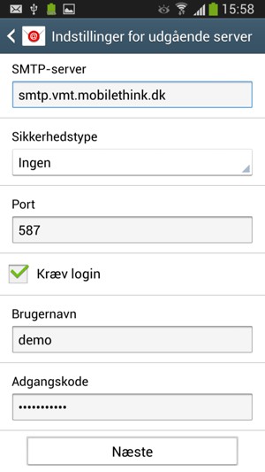 Indtast Udgående serveradresse