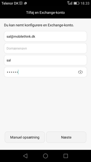 Indtast din e-mailadresse, brugernavn og adgangskode. Vælg Næste