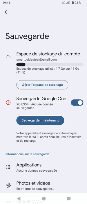 Sélectionnez Espace de stockage du compte
