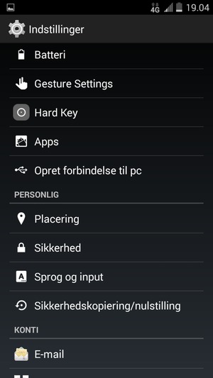 Scroll til og vælg Sikkerhed