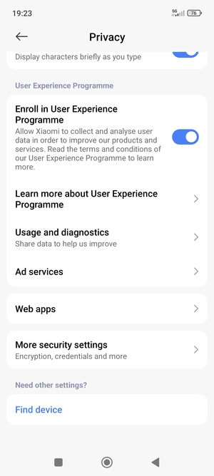 Scroll to and select More security settings