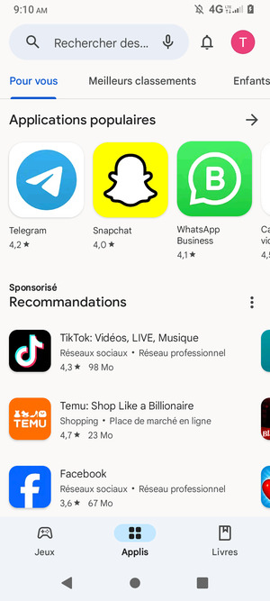 Sélectionnez la barre de Recherche