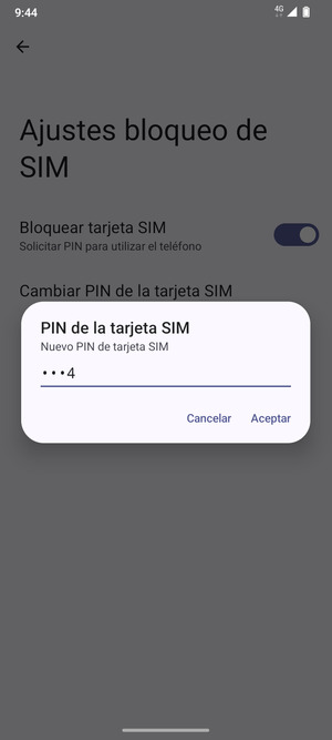 Introduzca su Nuevo PIN de tarjeta SIM y seleccione Aceptar