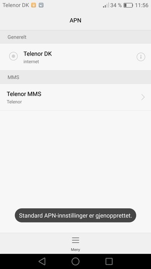 Telefonen din vil tilbakestilles til standard internett-og MMS-innstillinger
