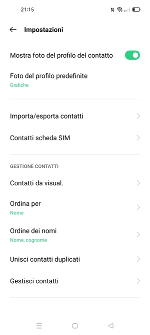 Seleziona Contatti scheda SIM