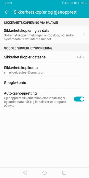 Velg Sikkerhetskopikonto