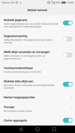 Om van netwerk te wisselen in geval van netwerk problemen, selecteer Provider