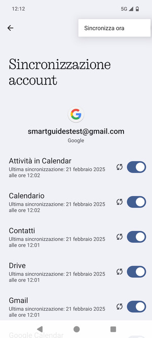 Seleziona Sincronizza ora