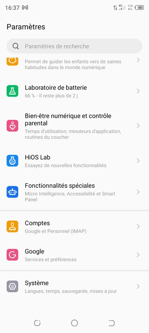 Faites défiler et sélectionnez Comptes