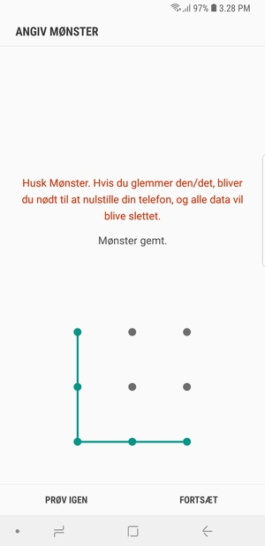 Tegn et oplåsningsmønster og vælg FORTSÆT