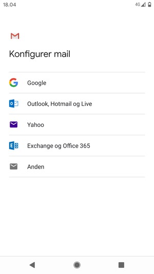 Vælg Exchange og Office 365