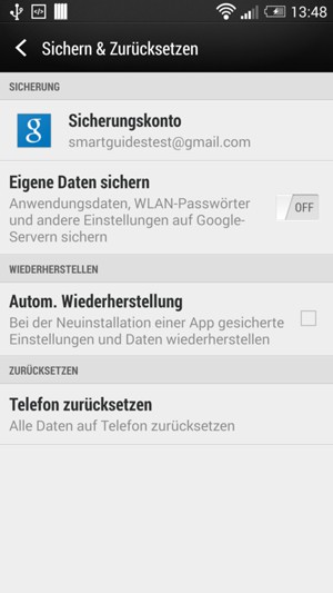 Setzen Sie Eigene Daten sichern auf ON