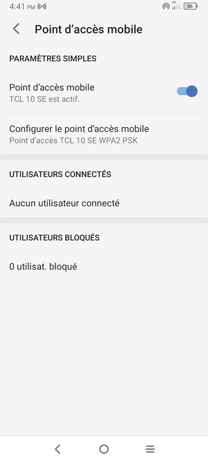 Votre téléphone est maintenant configuré pour être utilisé comme modem