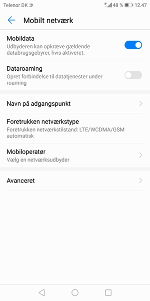 For at skifte netværk, hvis der opstår netværksproblemer, vælg Mobiloperatør