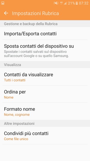 Seleziona Importa/Esporta contatti