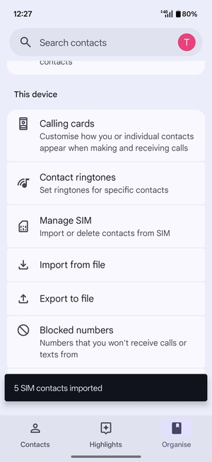Your contacts will be saved to your Google account and saved to your phone the next time Google is synced.