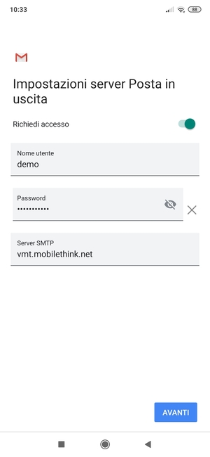 Inserisci l'indirizzo del server di posta in uscita