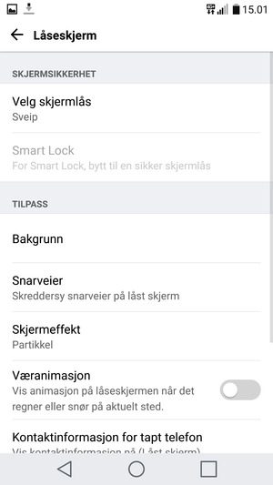 Velg Velg skjermlås