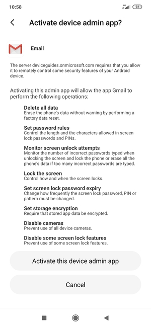 Select Activate this device admin app