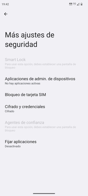 Seleccione Bloqueo de tarjeta SIM