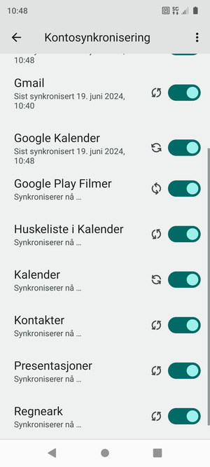 Dine kontakter fra Google vil synkroniseres til telefonen din