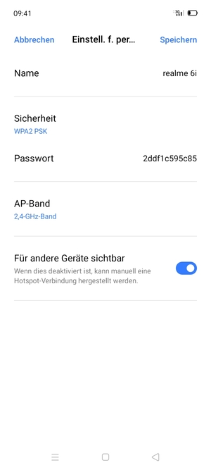Geben Sie eine WLAN-Hotspot-Passwort mit mindestens 8 Zeichen ein und wählen Sie Speichern