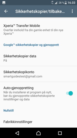 Velg Sikkerhetskopikonto