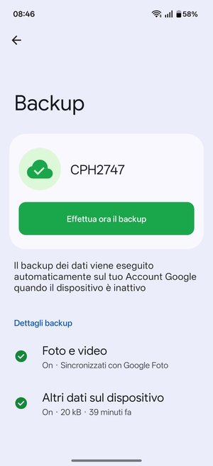 Seleziona Effectua ora il backup
