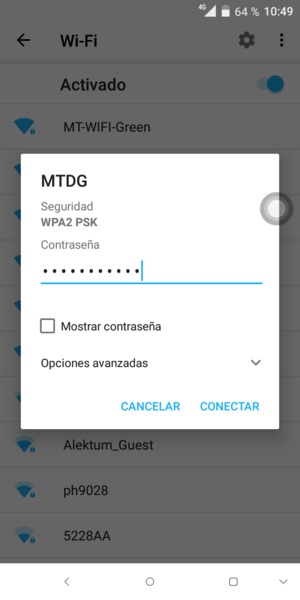 Introduzca la contraseña de Wi-Fi y seleccione CONECTAR