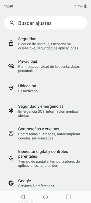 Desplácese y seleccione Seguridad