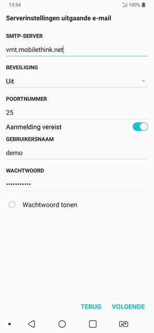 Voer Uitgaand serveradres in