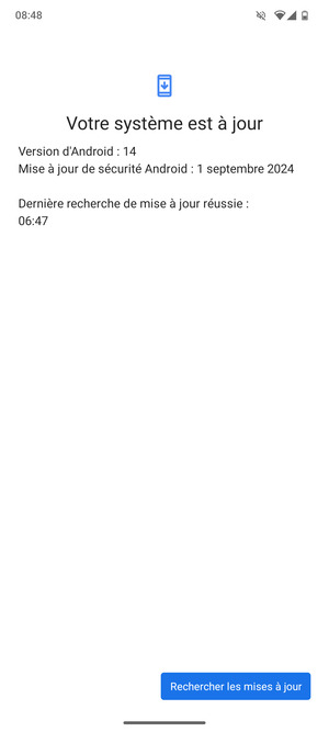 Si votre téléphone est à jour, vous verrez l'écran suivant
