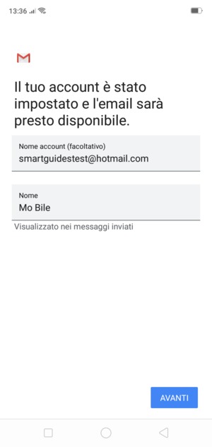 Scegli un nome per il tuo account e inserisci il tuo nome. Seleziona AVANTI