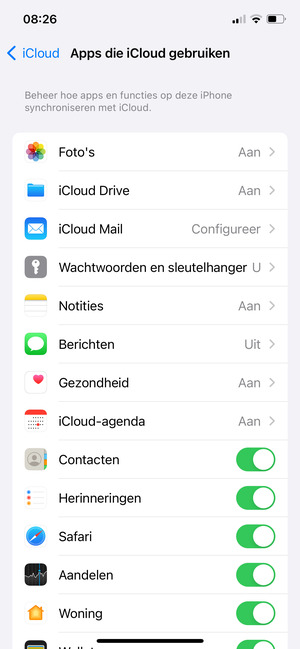 Selecteer de diensten waarvan u een back-up wilt maken