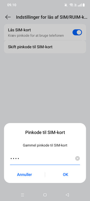 Indtast Gammel pinkode til SIM-kort og vælg OK