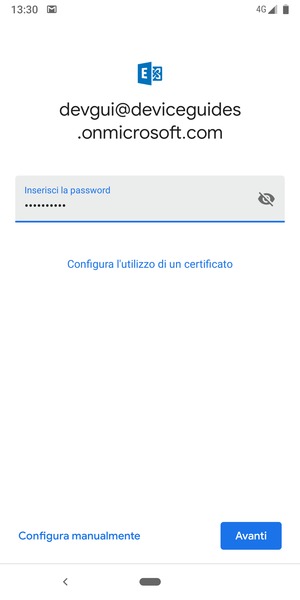 Inserisci la tua password e seleziona Configura manualmente