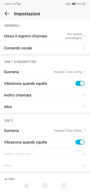 Scorri fino a SIM 1 o SIM 2 e seleziona Altro