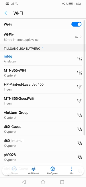 Du är nu ansluten till Wi-Fi nätverket