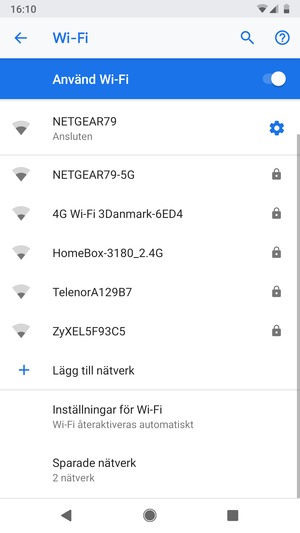 Du är nu ansluten till Wi-Fi nätverket