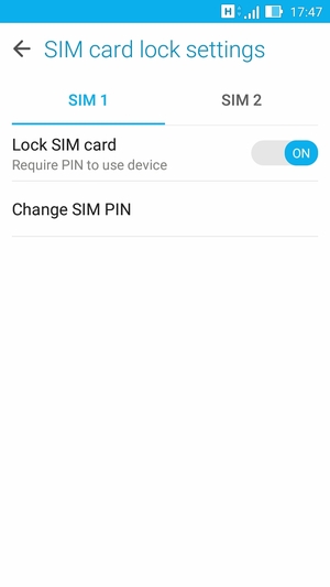 Select SIM 1 or SIM 2 and select Change SIM PIN