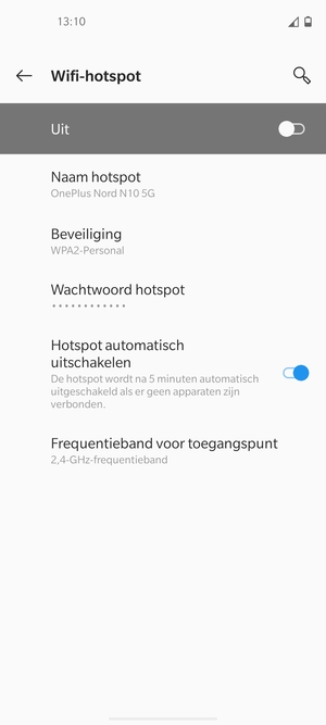 Selecteer Wachtwoord hotspot