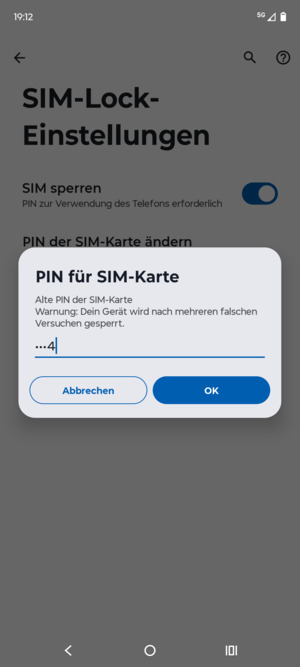Geben Sie Ihre Alte PIN der SIM-Karte ein und wählen Sie OK