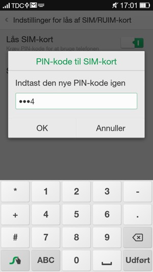Bekræft din nye PIN-kode til SIM-kort og vælg OK
