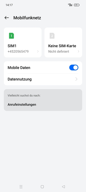 Wählen Sie SIM1 oder SIM2