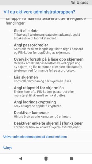 Bla til og velg Aktiver administratorappen på denne enheten